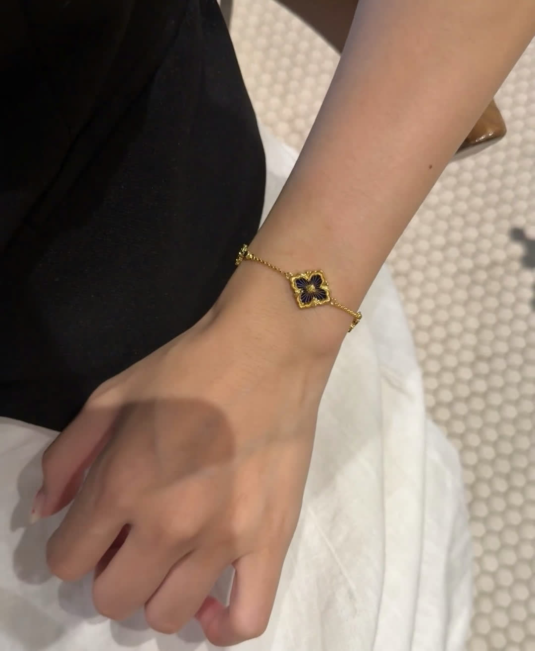 Van Cleef & Arpels Gold Plated Enamel Flower Bracelet